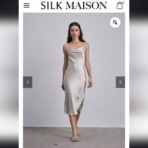 Silk Maison Cowl neck champagne color Midi Slip Silk Dress Size xxs
